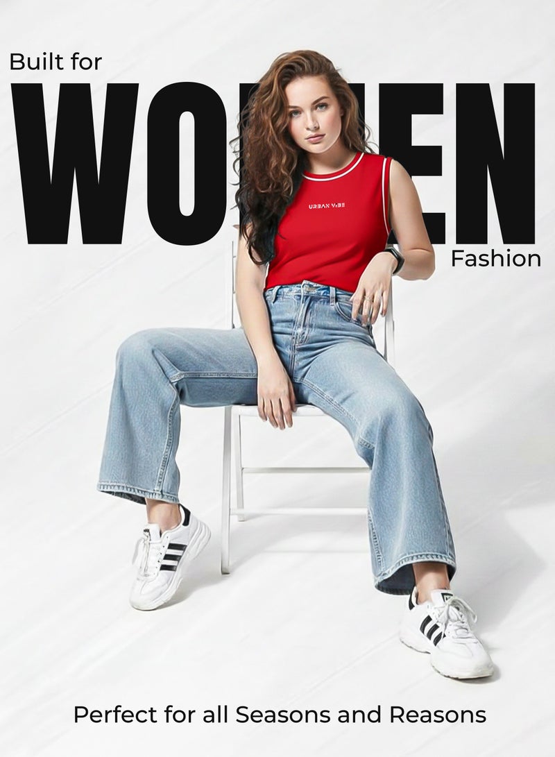 Selecta Now Ladies Sleeveless Cotton T-Shirt Red Breathable Contrast Piping Tank Top Soft Stretchable Women’s T Shirt - Image 2